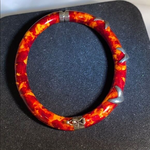 Sterling silver acrylic tortoise shell bracelet - Picture 1 of 9